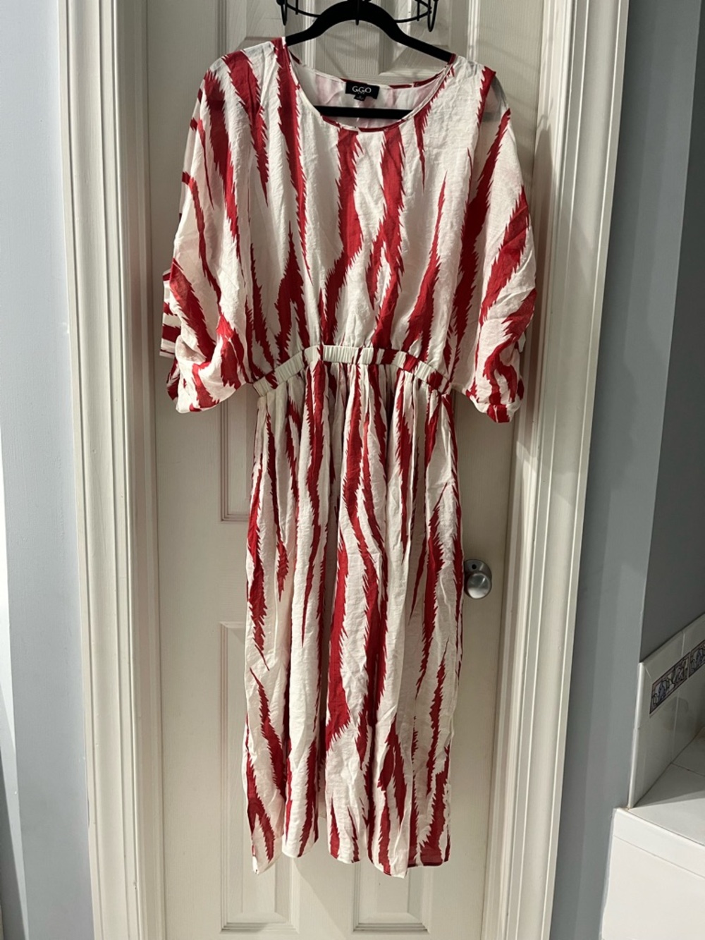 GGO Red and White Striped Midi Dress // S